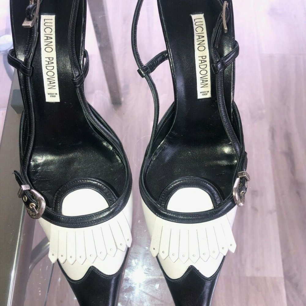 **RARE**LUCIANO PADOVAN POINTED TOE BLACK/WHITE CLASSIC - Picture 4 of 10